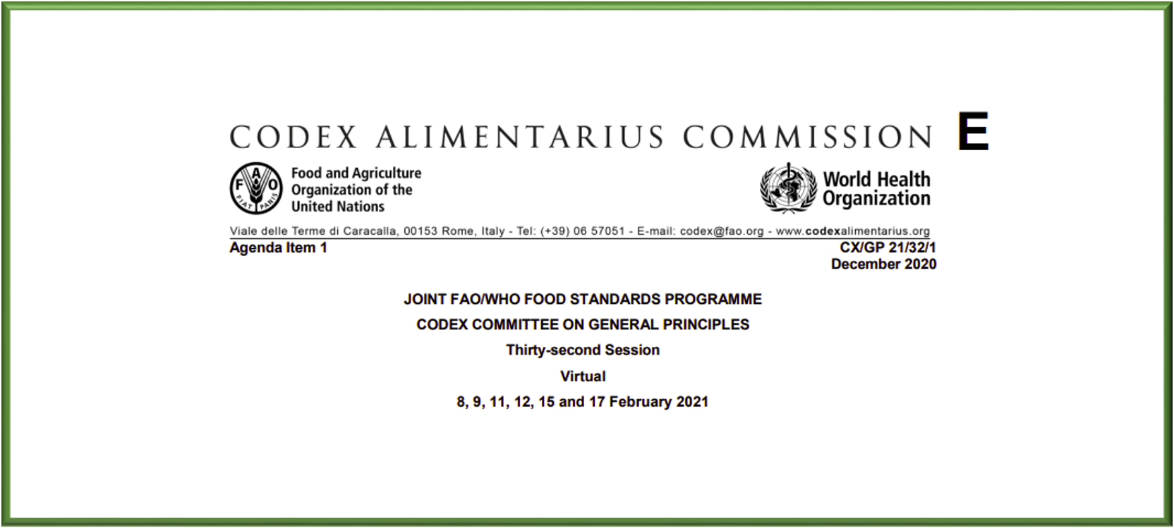 Monitoring  CODEXALIMENTARIUS FAO-WHO